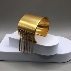 Madewell gold tone cuff chain fringe dressy statement bracelet around sz 7